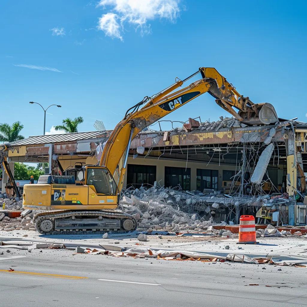 Commercial demolition in progress in Delray Beach, supporting local businesses