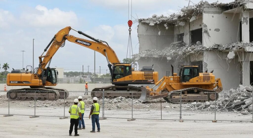 Secure demolition site in Miami with trained personnel and advanced equipment