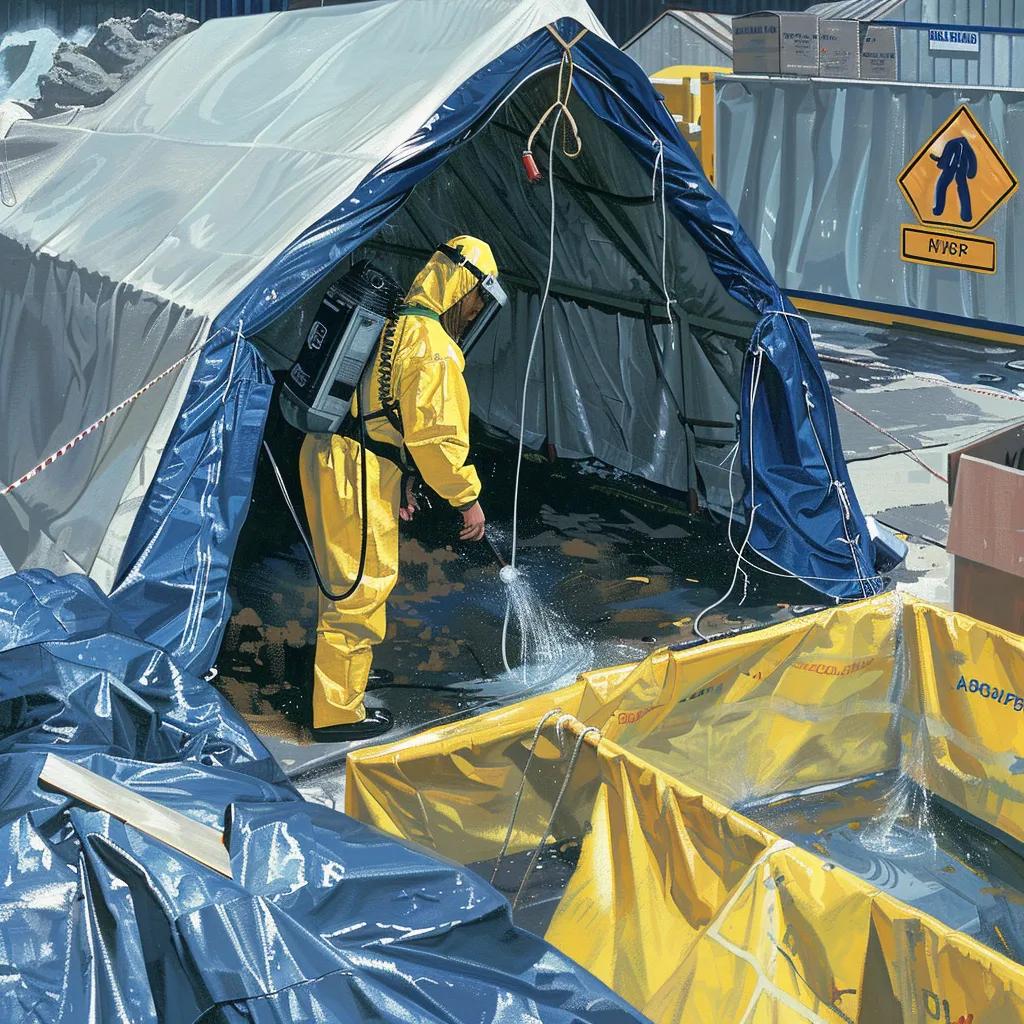 Professional handling of hazardous materials during demolition with safety equipment and containment measures