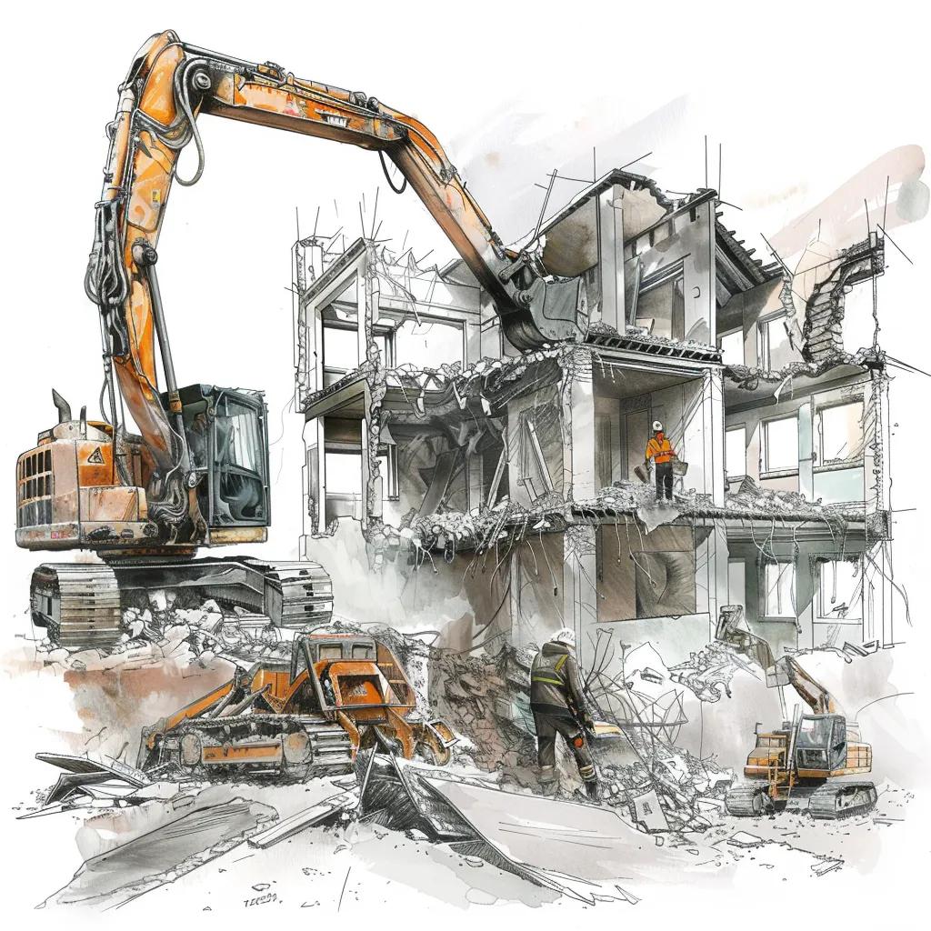 Different demolition techniques including mechanical, deconstruction, and selective demolition