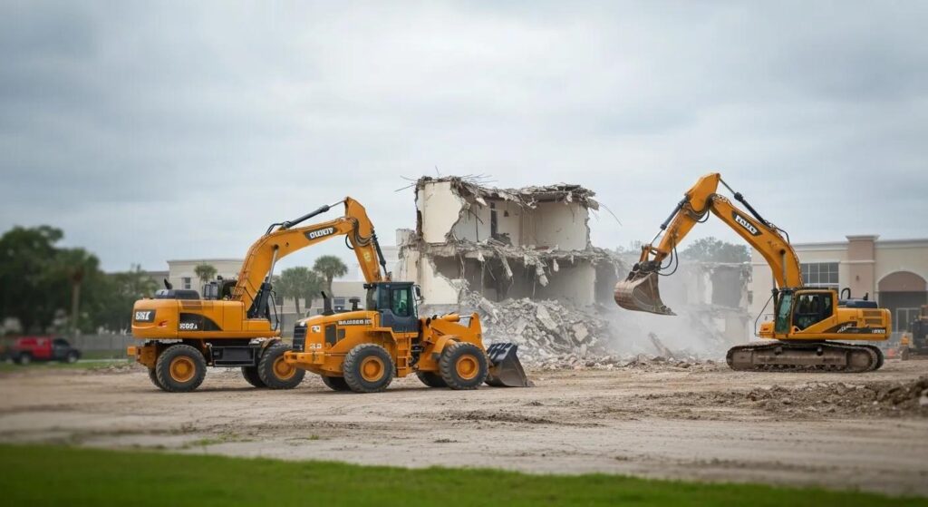 Demolition equipment at a construction site in Boca Raton, illustrating the demolition process