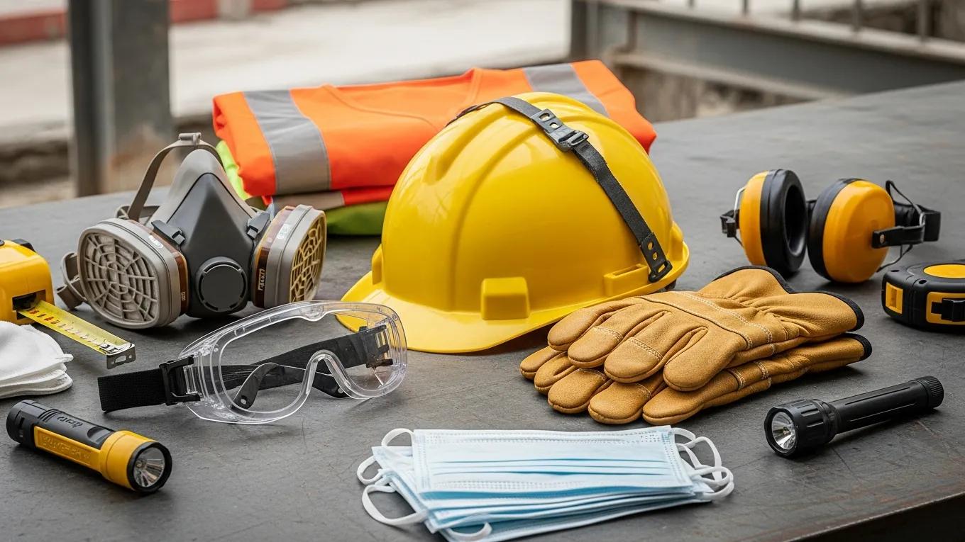 Display of essential personal protective equipment for demolition workers
